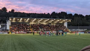 Northern Ireland Premiership football match on a synthetic pitch specified by EcoSport Innovations.